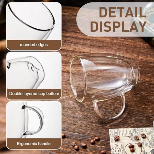 4-Pack 12 Oz Double Walled Glass Coffee Mugs with Handle, Insulated Layer Coffee Cups, Clear Borosilicate Glass Mugs, Gift for Cappuccino,Tea,Latte,Espresso,Hot Beverage,Wine, Microwave Safe, Set of 4 - Image 3