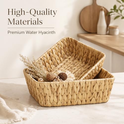 2 Pack Small Wicker Baskets, 2 Size Water Hyacinth Woven Basket Durable Rustic Hand Woven Decorative Baskets for Living Room, Kitchen, Bedroom, Shelf, Home Decor - Image 7