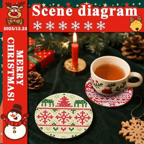 DOTSOPS Christmas Diamond Art Coasters with Holder 6 Pcs Diamond Painting Kits for Adults Beginners Diamond Craft Gem Art Dots Halloween Birthday - Image 5