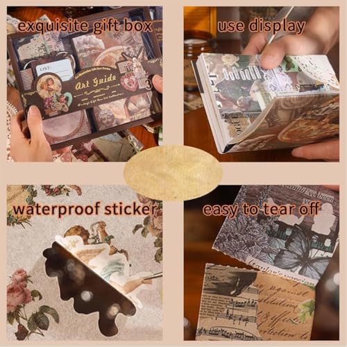 ATIRAMANIYA 346pcs Vintage Scrapbook Kit Aesthetic Junk Journal Set with Stickers, Washi Tape, A6 Notebook & Decorative Paper, All-in-One Scrapbook Kit Stationery (Star and Art Museum) - Image 6