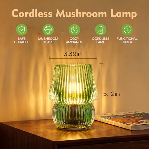 Small Battery Operated Lamp with Timer, Mushroom, Green - Image 2