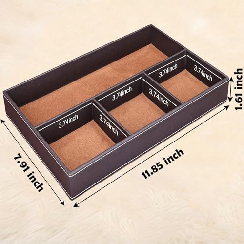 Leather Valet Organizer Nightstand & Dresser Storage Tray (Brown) - Image 7