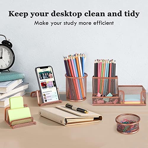 Desk Organizers Set with Mesh Pen Holder Cup, Rose Gold - Image 2