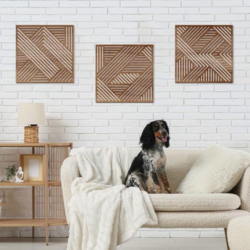 Bnesi 3 Piece Abstract Geometric Wood Wall Art Decor Modern Boho Minimalist Slatted Design Wall Sculpture Art Decor for Living Room Bedroom Home Bathroom (Exquisite, Medium) - Image 2