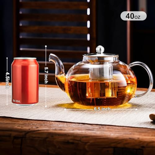 PARACITY Glass Teapot with Infuser, 40 oz Tea Kettle Stovetop, Tea Pot - Image 3