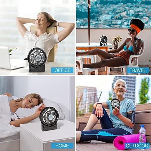 efluky 4.9-Inch Mini Desk Fan - 3 Speeds, Rechargeable Battery/USB Powered with LED Light, Quiet Portable Fan for Home, Office, Travel, Camping (Black) - Image 6