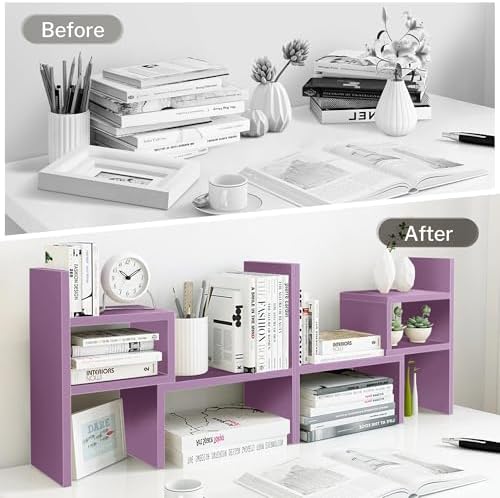 Jerry & Maggie Desktop Organizer Office Storage Rack Adjustable Wood Display Shelf Birthday Gifts Toy Home Decor Free Style Rotation Display True Natural Stand Shelf (Violet) - Image 6