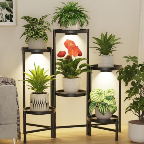 LASZOLA Plant Stand Indoor 10 Inch Large Tray With Lights, 6 Tier Black by LASZOLA