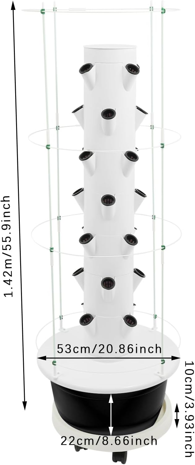 7-Tier 28 Plant Hydroponic Growing Tower, Indoor/Outdoor Vertical Garden System with Climbing Trellis, Garden Hydroponic Growing Kit for Growings Lettuce, Strawberries, Herbs, Vegetables