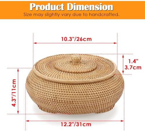 Hipiwe Round Rattan Boxes with Lid, X-Large Woven Wicker Bread Basket Bin - Image 3