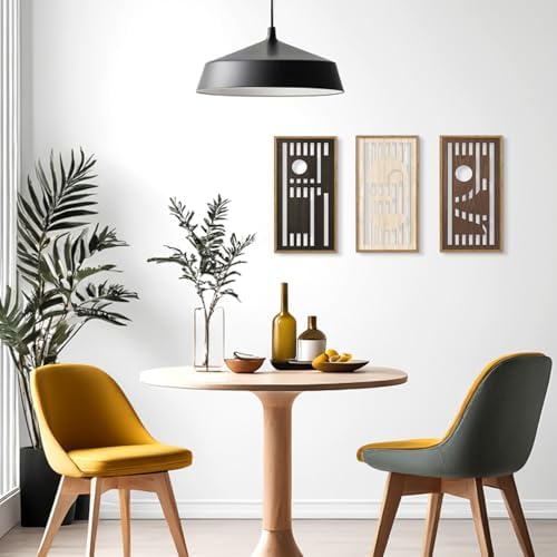 HPNIUB 3 PCS Boho Wall Decor,Black White Century Abstract Mask Geometric Line Carved Hanging Wood Sign for Living Room,8x16Inch Modern Neutral Wooden Plaque for Apartment Bedroom Office Decoration - Image 4