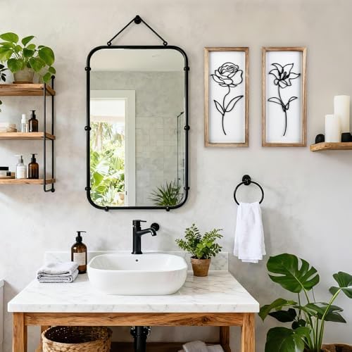 DETENE 2 Pack Black and White Wall Art 3D Vintage Wooden Floral Wall Decor - Image 4
