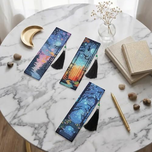 8 Pack Diamond Painting Bookmark of Aurora Forest Design with Tassel - Image 6