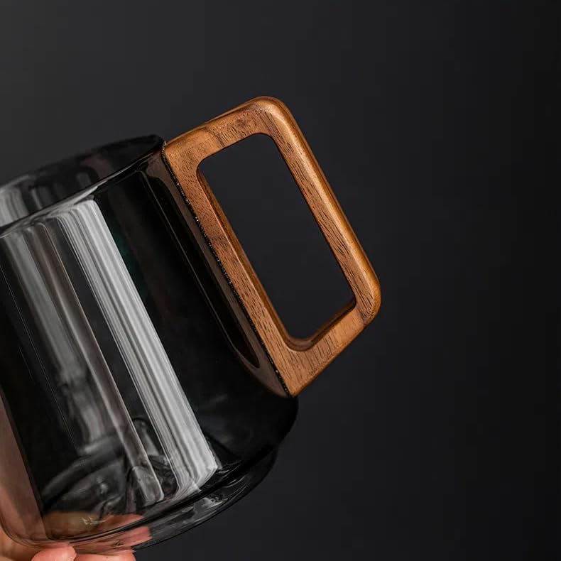 450ml Retro Mountain View Glass Mug, Wood Handle, Heatproof - Image 6