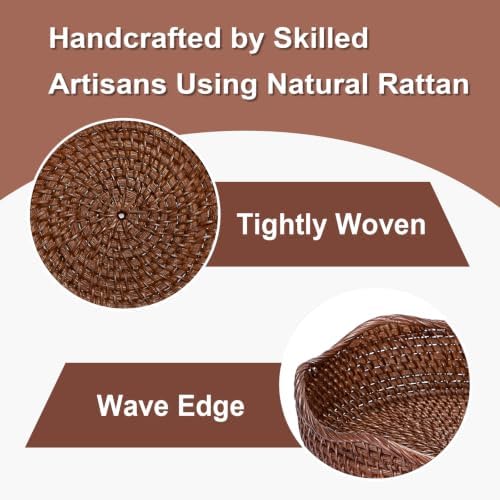 Hipiwe 10" Round Key Tray for Entryway Table Handwoven Wicker Basket Bowl - Image 6