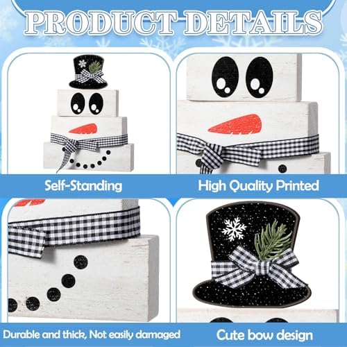 Moucuny 4 Pcs Wooden Snowman Blocks Tiered Tray Decor Farmhouse Table - Image 5