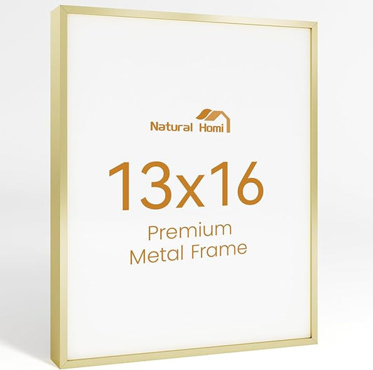 13x16 Aluminum Metal Picture Frame,Tempered Glass Gold Photo Frame 13x16 for Family Photo,Posters,Art,Document to Wall Mount Horizontally or Vertically
