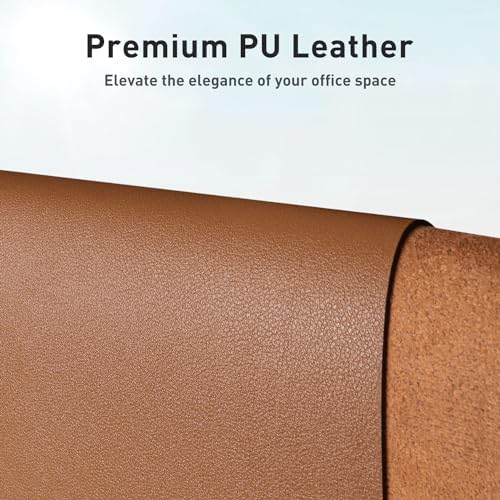 Aothia Faux Leather Desk Mat - Non-Slip PU Leather Desk Blotter, Waterproof Writing Surface, Large Desk Pad for Office & Home (Brown, 55" x 17") - Image 2