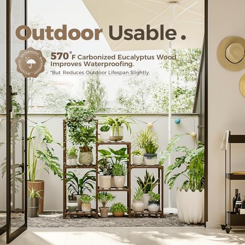 Bamworld Plant Stand Indoor Plant Shelf Outdoor Wood Plant Rack - Image 3