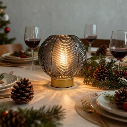 LUSHARBOR Battery Operated Decorative Glass Table Lamp with Timer Grey - Image 3