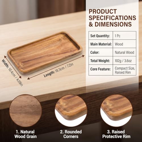 7.2 x 4.09 Inch Mini Wooden Platter,Rectangle Decor Serving Tray - Image 2