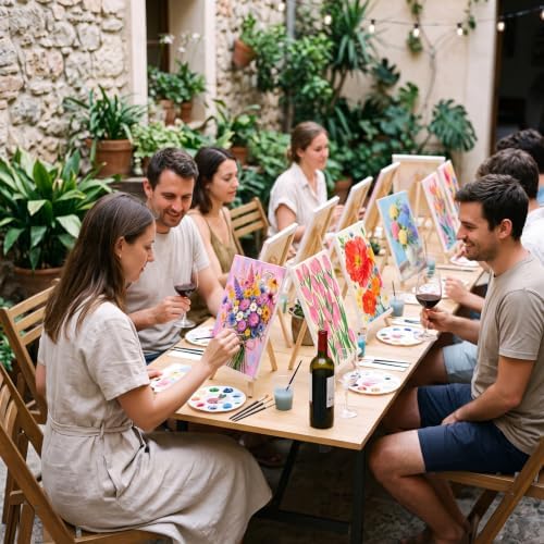 Ctosree 72 Pcs Artistic Flowers Paint and Sip Kit for Adults 8'' x 10'' Pre Drawn Canvas for Painting DIY Pre Printed Canvas for Party Favor Acrylic Painting Kit Wood Easel Brushes Date Night Bulk - Image 6