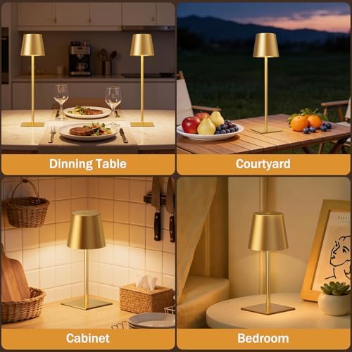Kakanuo Gold Rechargeable Table Lamp, Cordless Battery Operated Lamp Set - Image 5