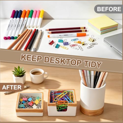 Set of 4 Modern Aesthetic Desk Accessories Organizer Set Minimalist Neutral Home Office Decor Desk Supplies for Men-Pen, Business Card Holder, Sticky Note, Paper Clip Holder(White) - Image 5