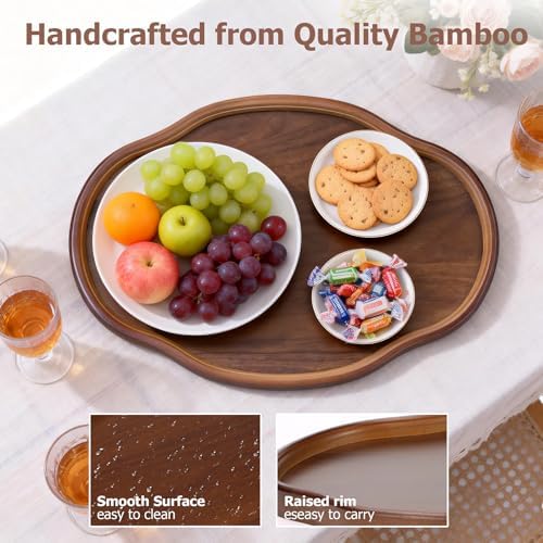 Bamboo Wood Serving Tray, 14.57 Inch Irregular Decorative Serving Trays Platters for Home,Party,Coffee Table,Dining Table & Countertop - Image 5