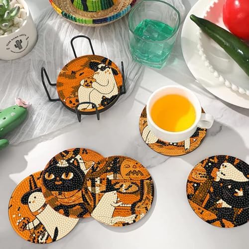 DOTSOPS 8 PCS Halloween Diamond Art Kits for Adults Diamond Art Coasters - Image 4