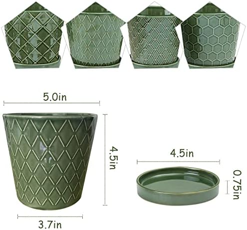 EFISPSS Flower Planter –5 inch Ceramic Plant Pots with Drainage Hole and Ceramic Tray - Gardening Home Desktop Office Windowsill Decoration Gift Set of 4 - Plants NOT Included - Image 2