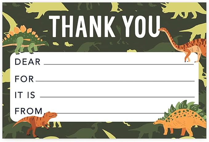 Andaz Press Kids Fill in the Blank Thank You Cards 20 Cards Including Envelopes Camo Dinosaurs Gender Neutral Note Cards For Boys Girls Birthday Party Thank You Notes for Friends Family Party Guests