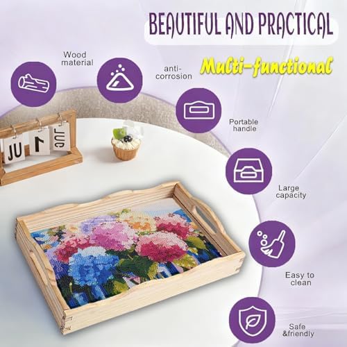 EWJRNSF Hydrangea Diamond Art Tray with Handles Gift Home Decor 7.8×11.8 in - Image 4