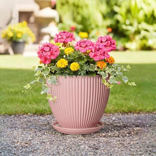 10 Inch Flower Pot Ceramic, Indoor Planters for Flowers Snake Plants, Decorative Large Planter with Drainage Hole and Saucer, Round Ceramic Plant Pots, Modern Home Decor, Gardening Gifts, Pink - Image 5