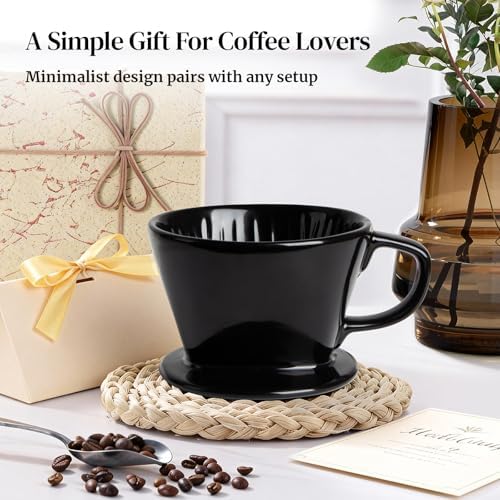 DOWAN Pour Over Coffee Maker, Non-Electric Pour Over Coffee Dripper, Manual Brew Maker, Single Cups Porcelain Slow Brewing Accessories for Gifts, Black - Image 6