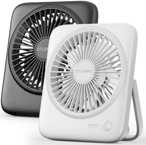 Otlonpe Personal Portable Desk Fan 2 Pack, 4000mAh Small Rechargeable Portable Fan Battery Operated & USB Powered for Travel Sleeping Bedroom Office Home Table, Cordless, Quiet, 4-Speed, 6.5 Inch by OTLONPE