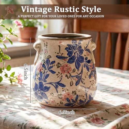 Ceramic Scroll Planter 6.5 Inch, Blue, Red - Image 2