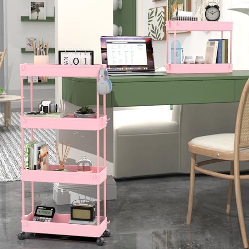 SPACEKEEPER Slim Rolling Storage Cart, 4 Tier Bathroom Cart Organizer, Pink - Image 6