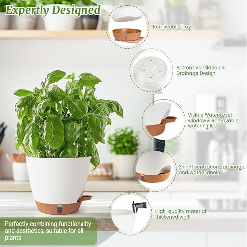 2 Pack 8 Inch Pots for Plants Indoor, Plastic Self Watering Planters - Image 5