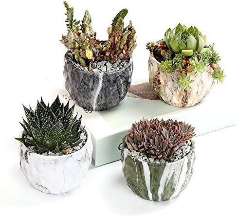 Sun-E Ceramic Succulent Pots, 3.35 Inch Marbled Flower Pots, Set of 4 - Image 2