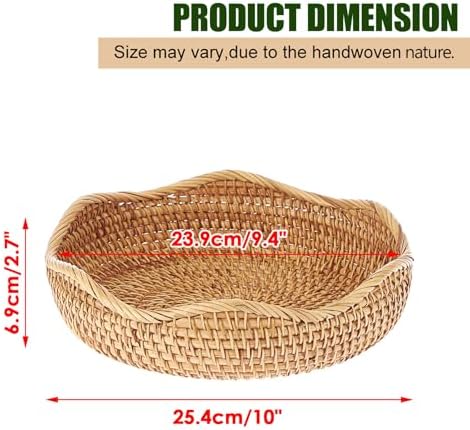 Hipiwe 10" Round Wicker Basket Key Bowl for Entryway, Large Rattan Trays - Image 3