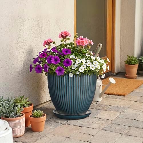 Ceramic Planter, 10 Inch Plant Pot with Drainage Hole and Saucer, Round Planters for Indoor Plants, Decorative Plant Pots, Modern Planter, Living Room Decor, Gifts for Plant Lovers, Retro Blue - Image 7
