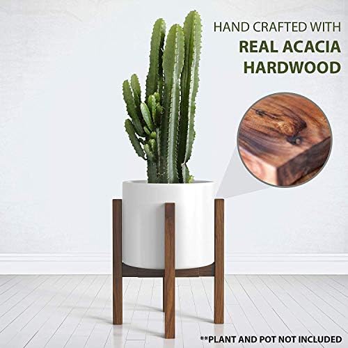 Sophia Mills Mid Century Plant Stand - Solid Wood Item Stand Handmade with Acacia - Fits Medium & Large Pots Sizes 8 to 12 inches (Not Included) (Adjustable Width: 8-12 inches, Dark Brown) - Image 2