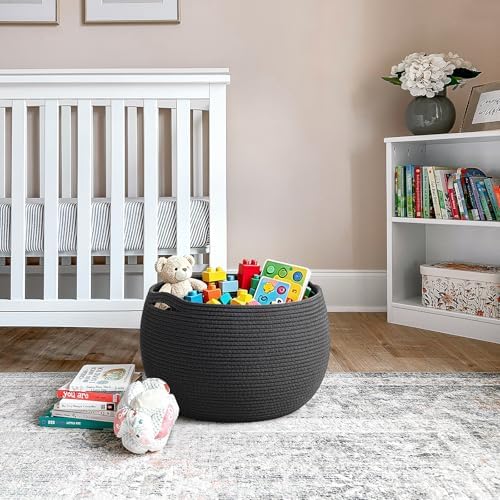 Goodpick Large Toy Storage Basket for Kids, Round, 15.7" x 10.5", Black - Image 6