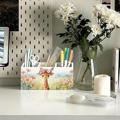 Giraffe Pen Pencil Holder for Desk Accessories, Giraffe Gifts for Women & Kids, Rustic Butterfly Flower Wild Animal Wooden Box Sign Decorations for Kids Room Home Office Desk Tabletop - Image 2