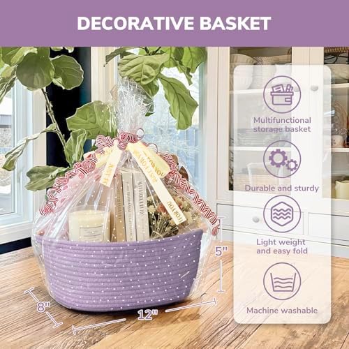 CHICVITA Gift Basket Empty with Bags & Ribbon for Baby Shower, Purple - Image 6