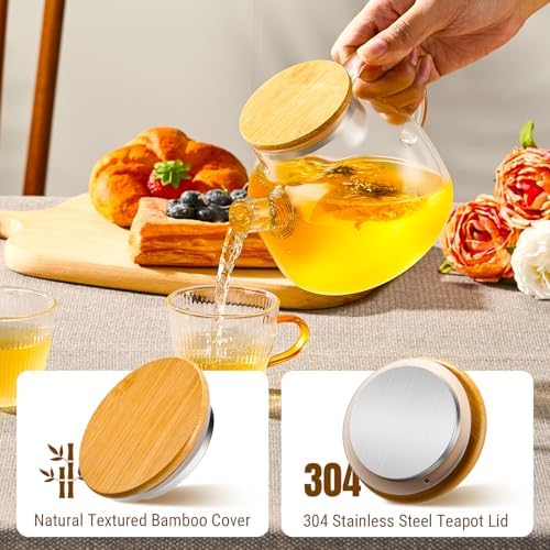PARACITY Glass Teapot Stovetop 20 OZ/600ml, Borosilicate Clear Tea Kettle with Bamboo Lid, Glass Tea pot with Removable Filter Spout, Teapot Blooming and Loose Leaf Tea Maker Tea Brewer for Camping - Image 3