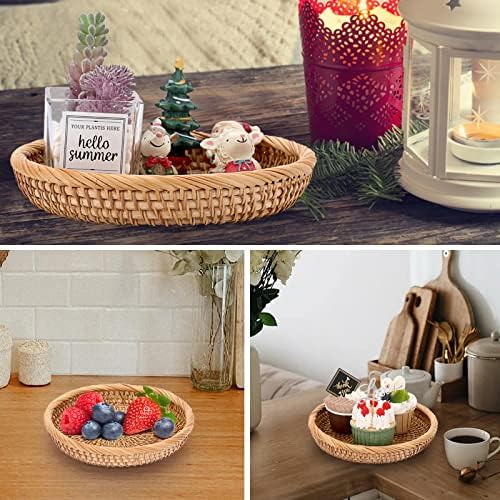 Hipiwe Set of 3 Key Basket Bowl for Entryway Woven Wicker Storage Basket Bowl Round Rattan Serving Basket Tray Fruit Snacks Candy Organizer Bowl for Keys Wallet Cell Phone Home Decor - Image 4