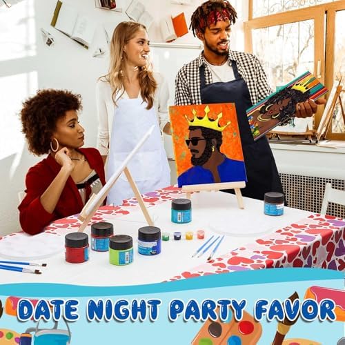 Yeaqee 13 Pcs Sip and Paint Kit for Adults Stretch Canvas Date Night Valentines Painting Kit Supplies Art Painting Set Outline Design Blank Stretch Canvas for Couple Party(Afro King Queen,8x10) - Image 6