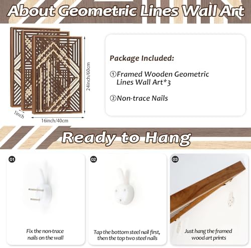CHDITB 3Pcs Rustic Modern Lines Art Framed Wall Decor 16x24 Inch - Image 5